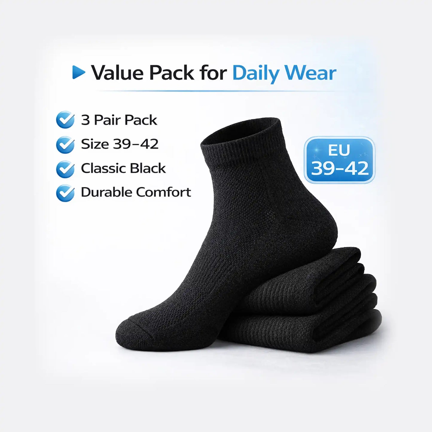 VEA Padded Terry Socks 3 Pack White (39–42) | VEA-2045