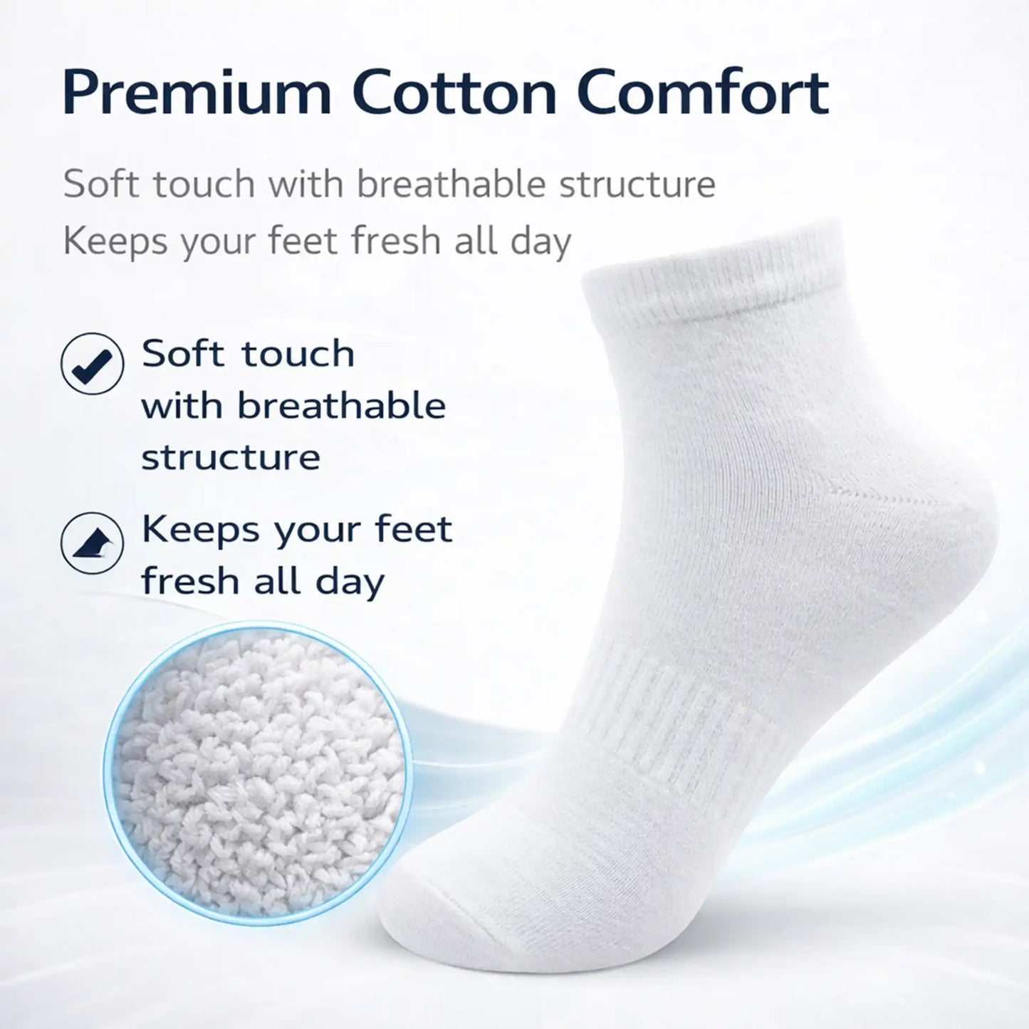 VEA Half Ankle Socks 3 Pack | White | Size 39–42 | VEA-2048