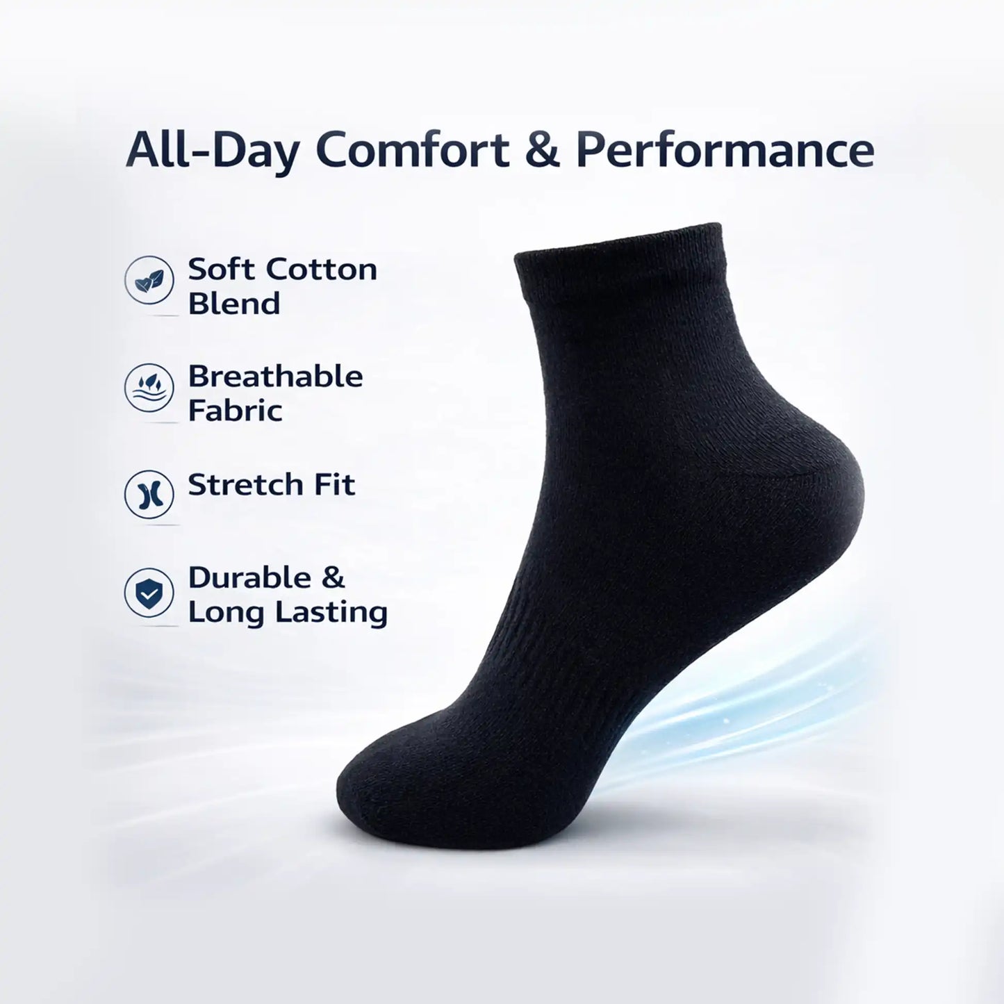 VEA Plain Ankle Socks 3 Pack Black (39–42) | VEA-2036