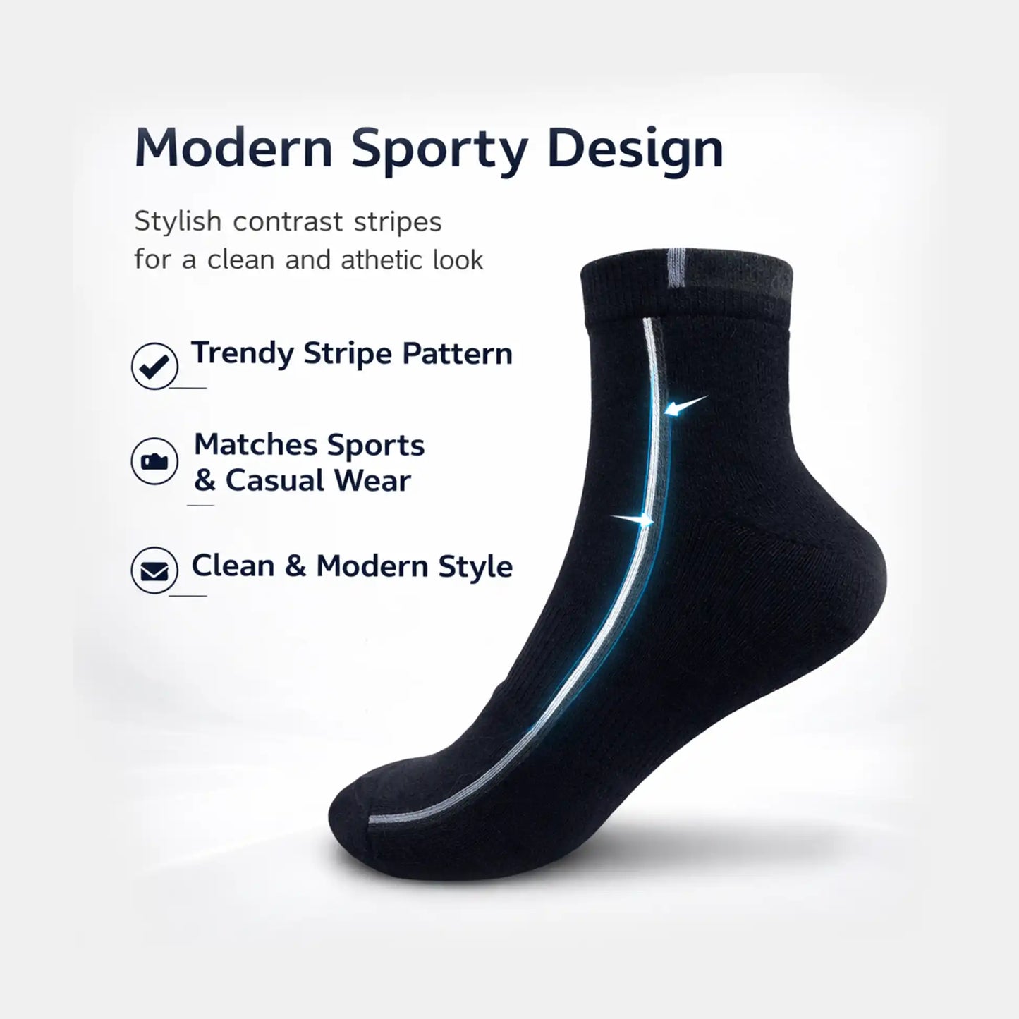 VEA Half Terry Striped Ankle Socks 3 Pack | Black | VEA-2035