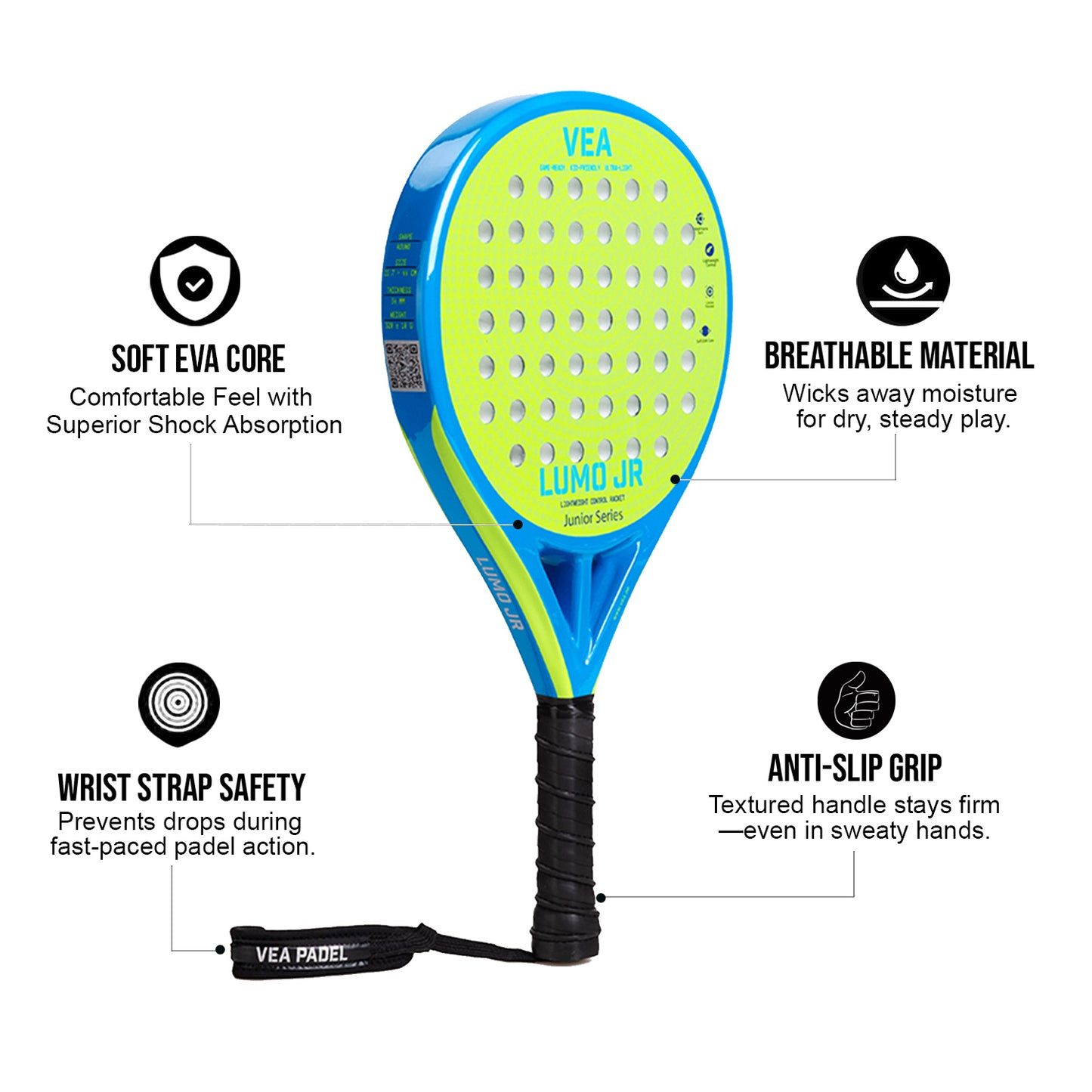 VEA Kids Padel Racket Lumo JR – Neon Green Bundle