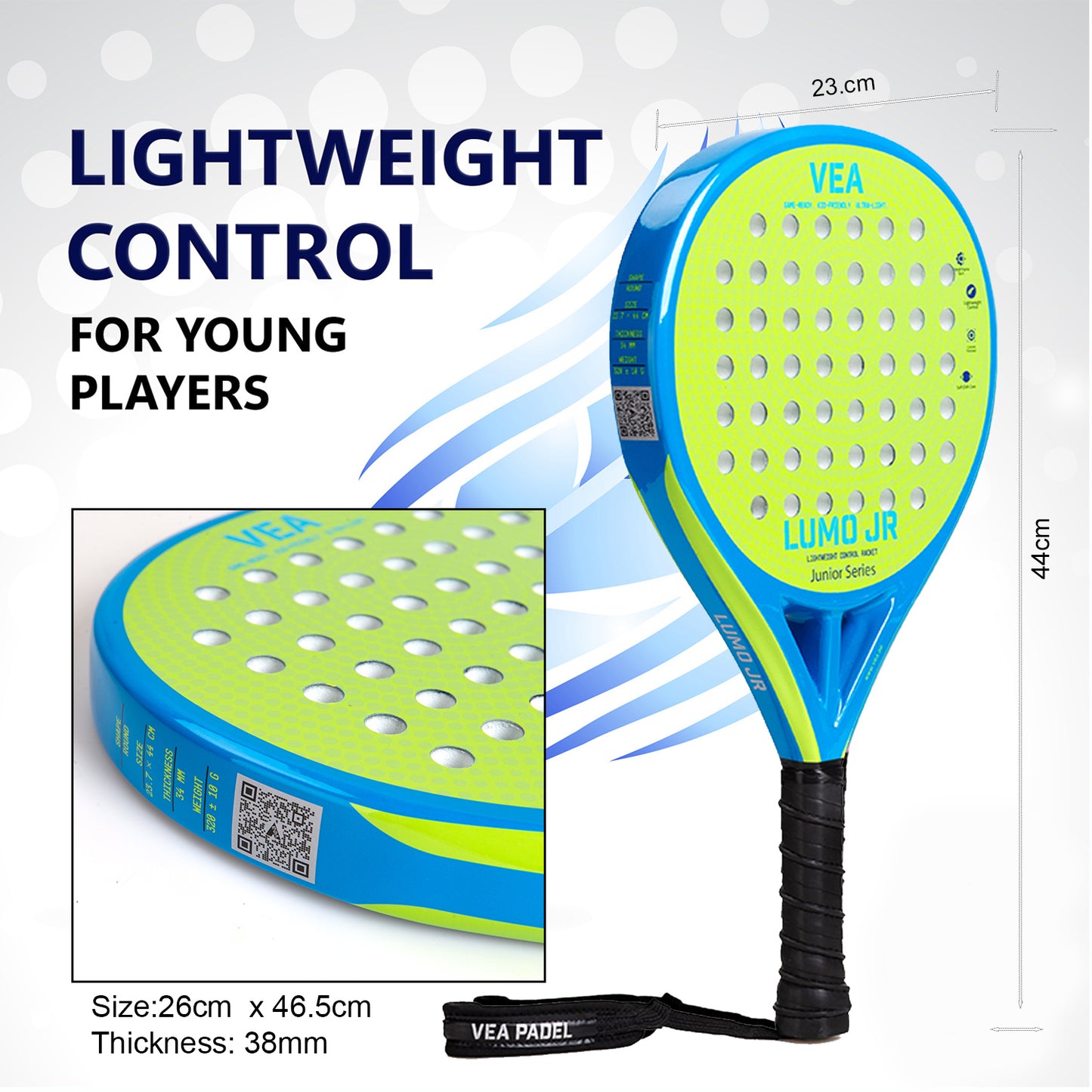 VEA Kids Padel Racket Lumo JR – Neon Green Bundle