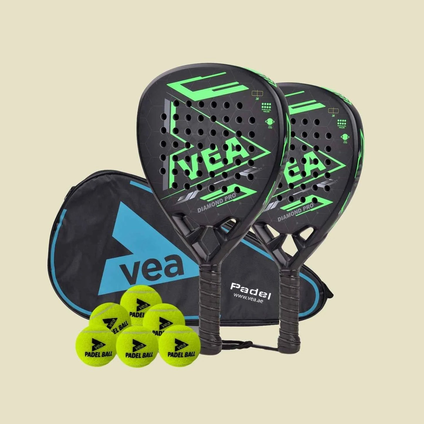 VEA Diamond Pro Padel Rackets (2 - Pack) with 2 Tubes of Balls - VEA