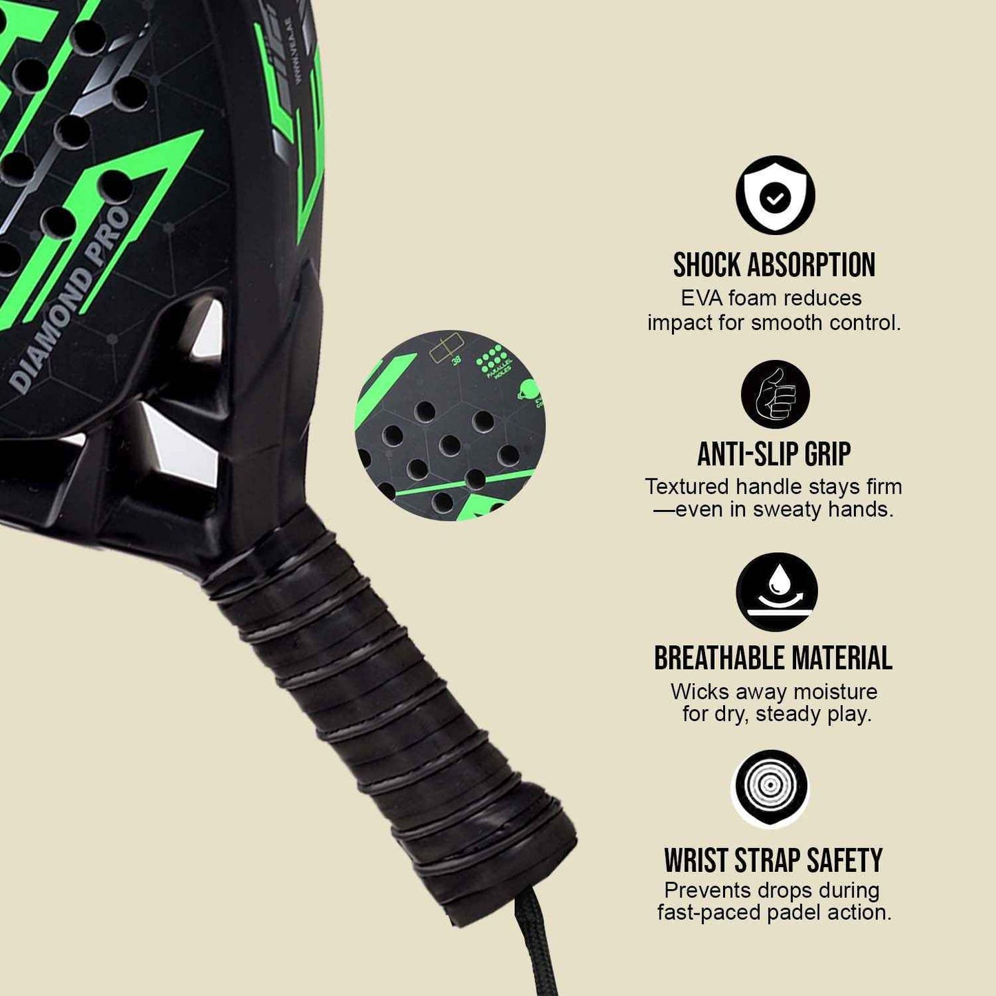 VEA Diamond Pro Padel Set with 1 Racket and 2 Tubes of Balls - VEA