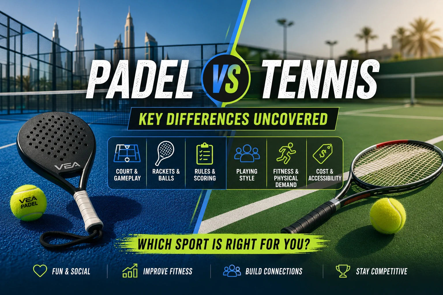 Padel vs tennis court racket and ball comparison