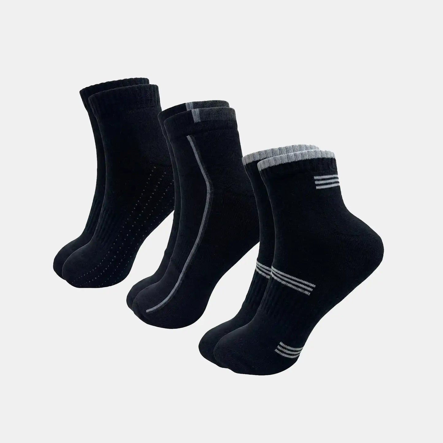 VEA Half Terry Striped Ankle Socks 3 Pack | Black | VEA-2035