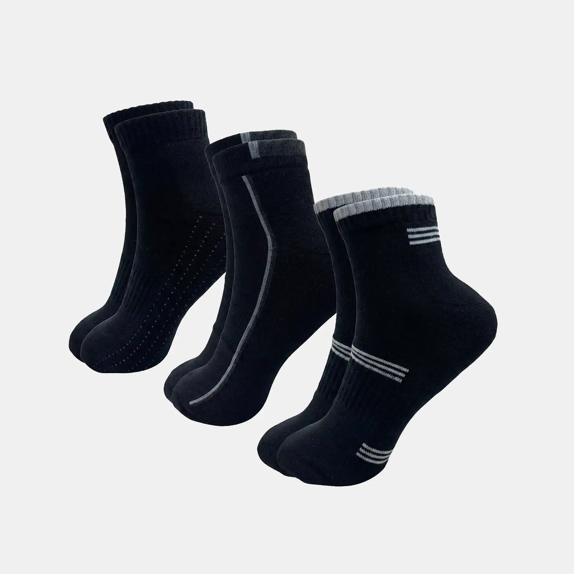 VEA Half Terry Striped Ankle Socks 3 Pack | Black | VEA-2035
