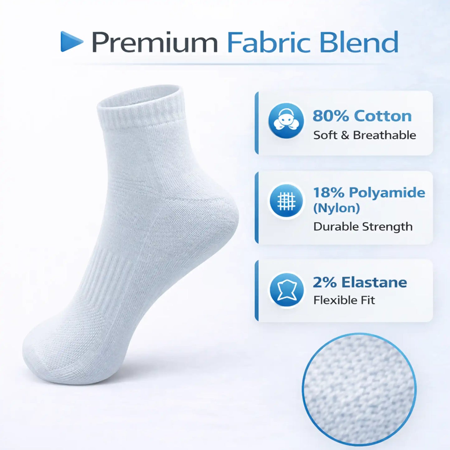 VEA Half Ankle Socks 3 Pack | White | Size 39–42 | VEA-2048