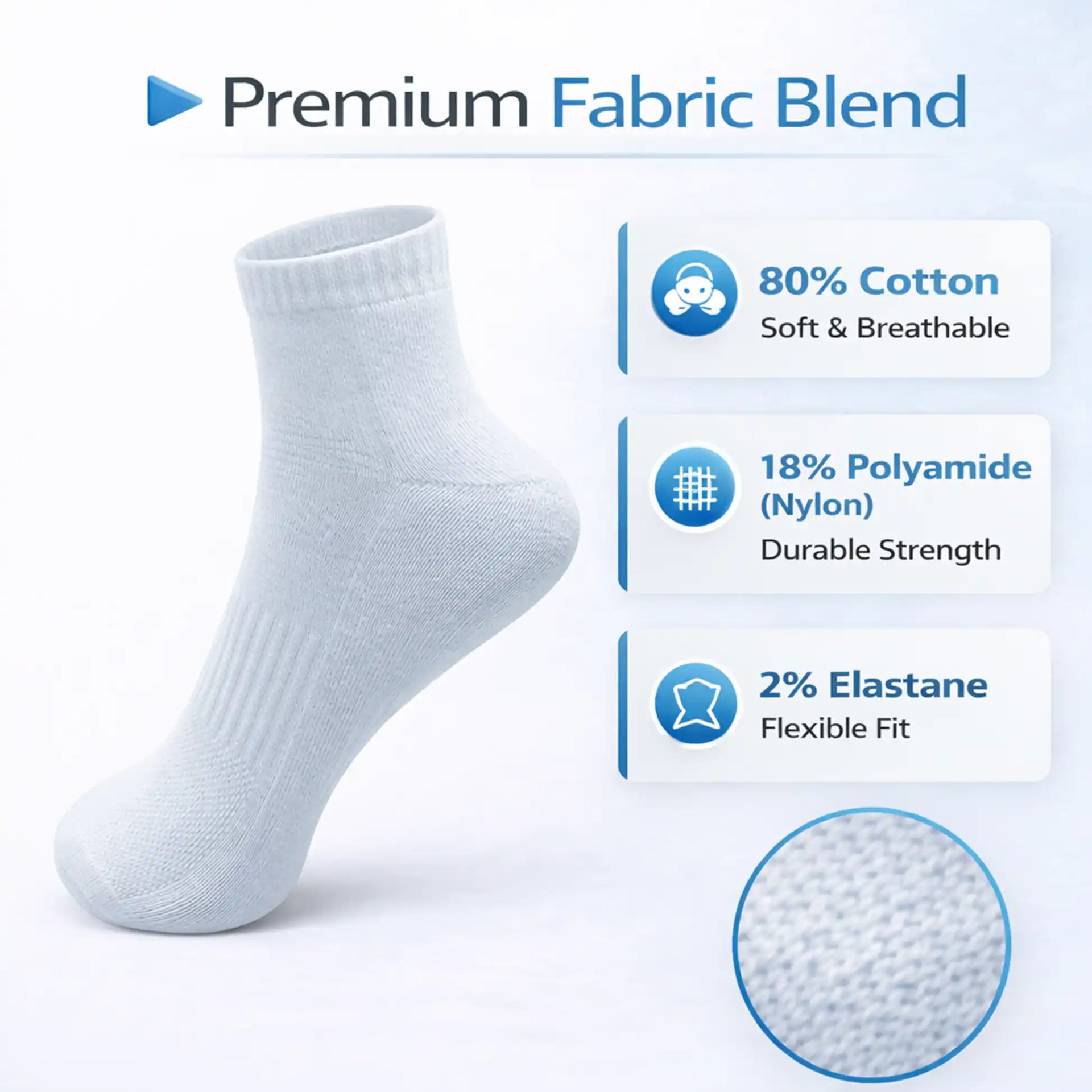 VEA Half Ankle Socks 3 Pack | White | Size 39–42 | VEA-2048