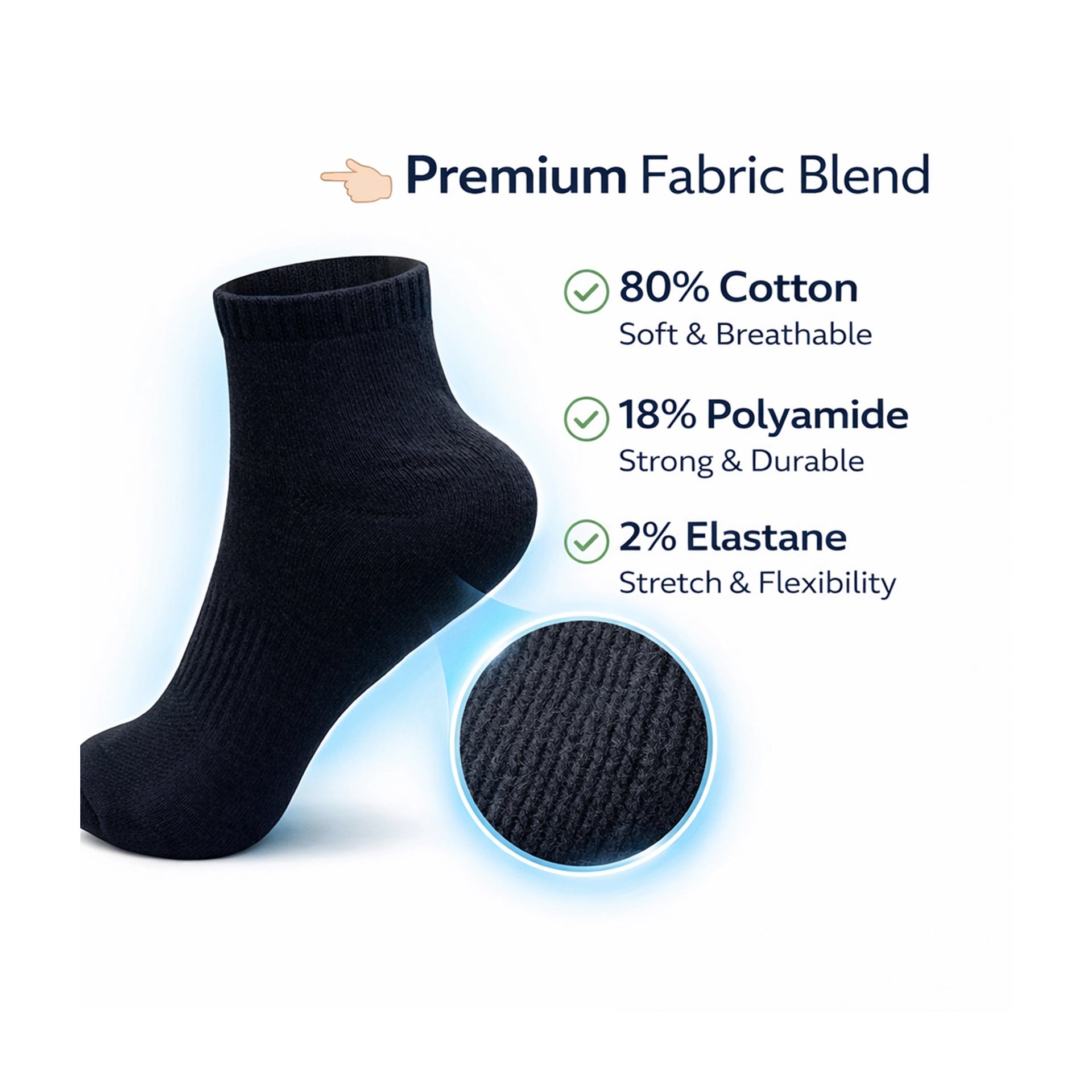 VEA Half Ankle Socks 3 Pair Pack | Size 39–42 | Black | VEA-2049