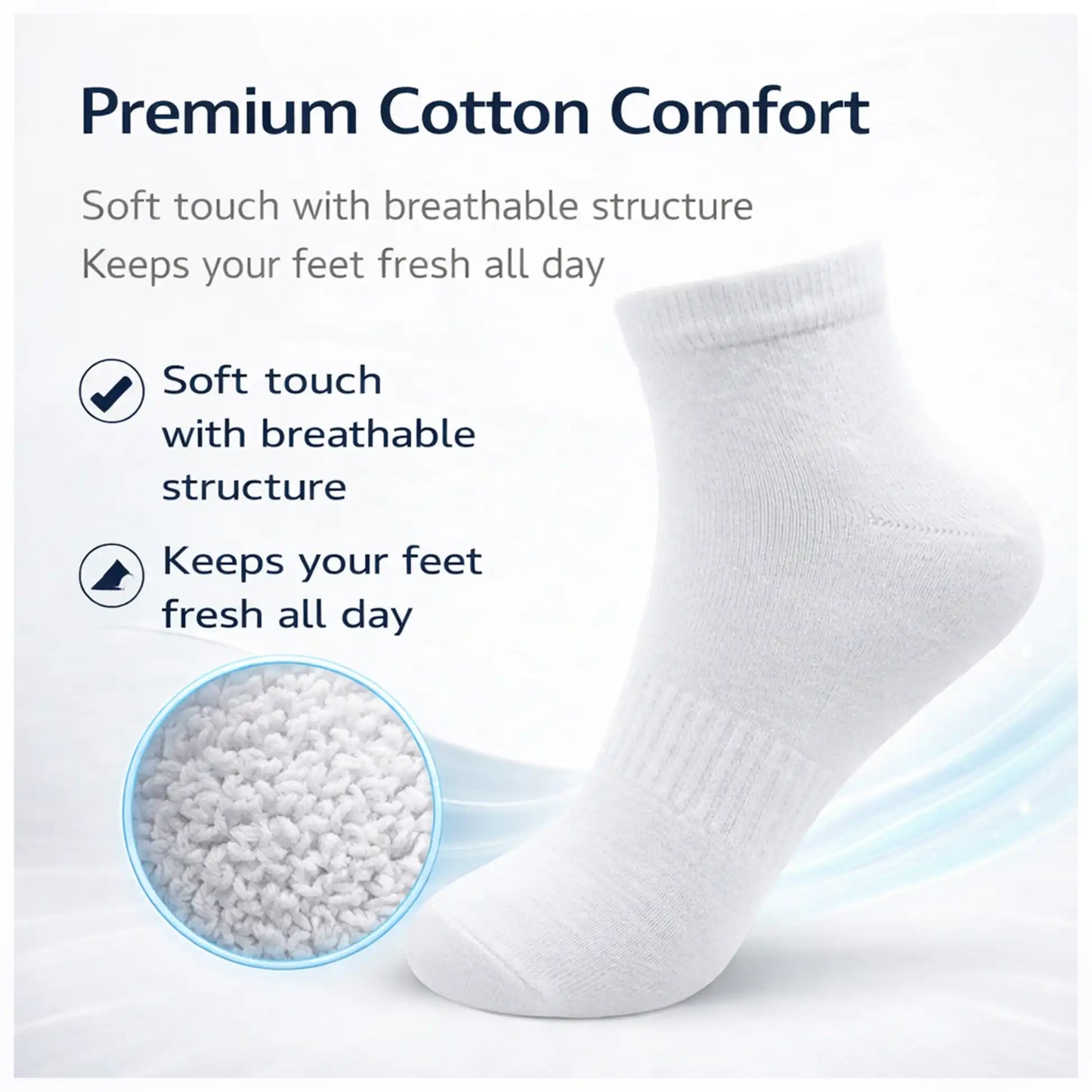VEA Plain Ankle Socks 3 Pack White (39–42) | VEA-2037