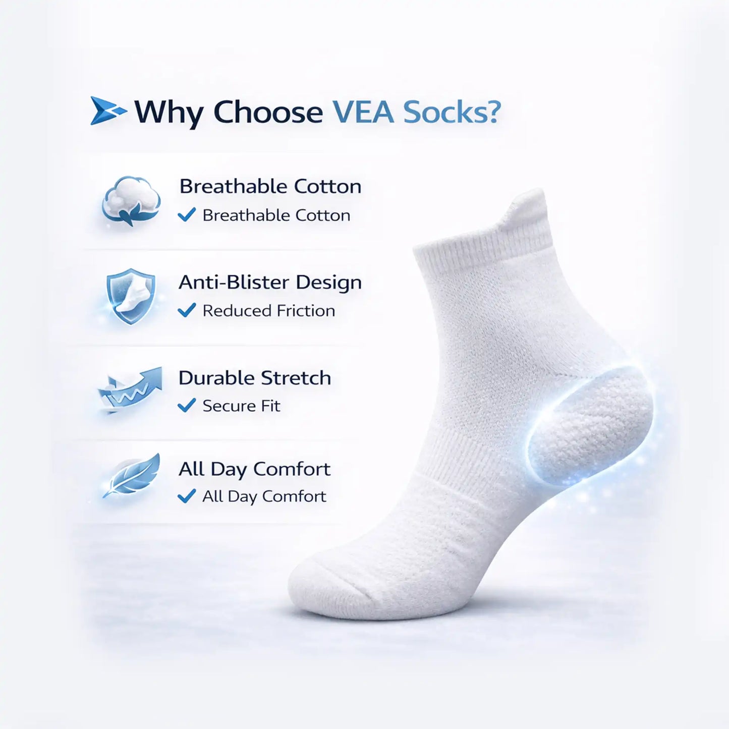 VEA Padded Terry Socks 3 Pack Black (39–42) | VEA-2044