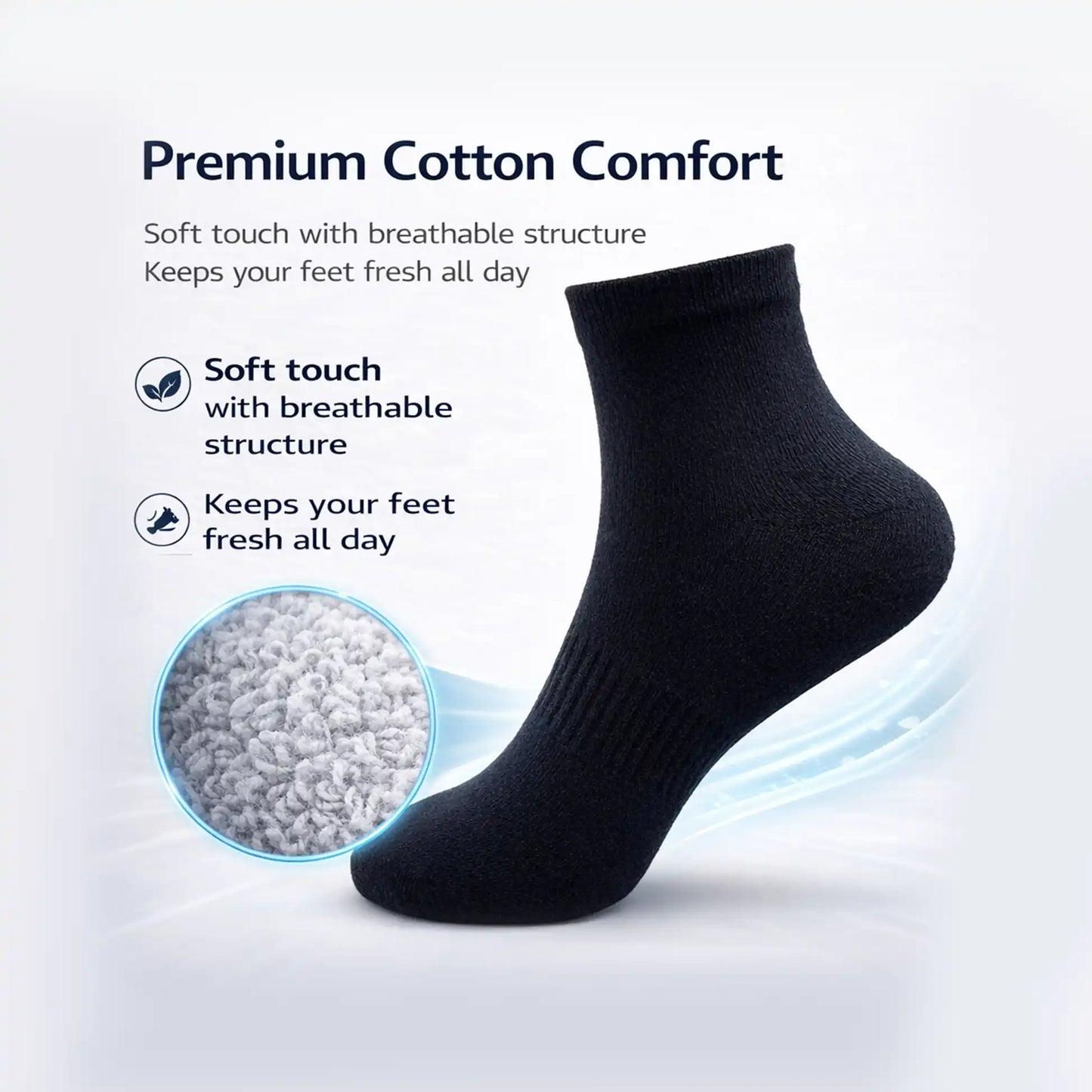 VEA Plain Ankle Socks 3 Pack Black (39–42) | VEA-2036