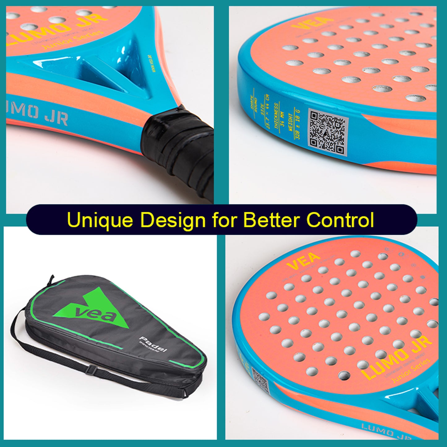 VEA Kids Padel Racket Lumo JR – Neon Orange Bundle