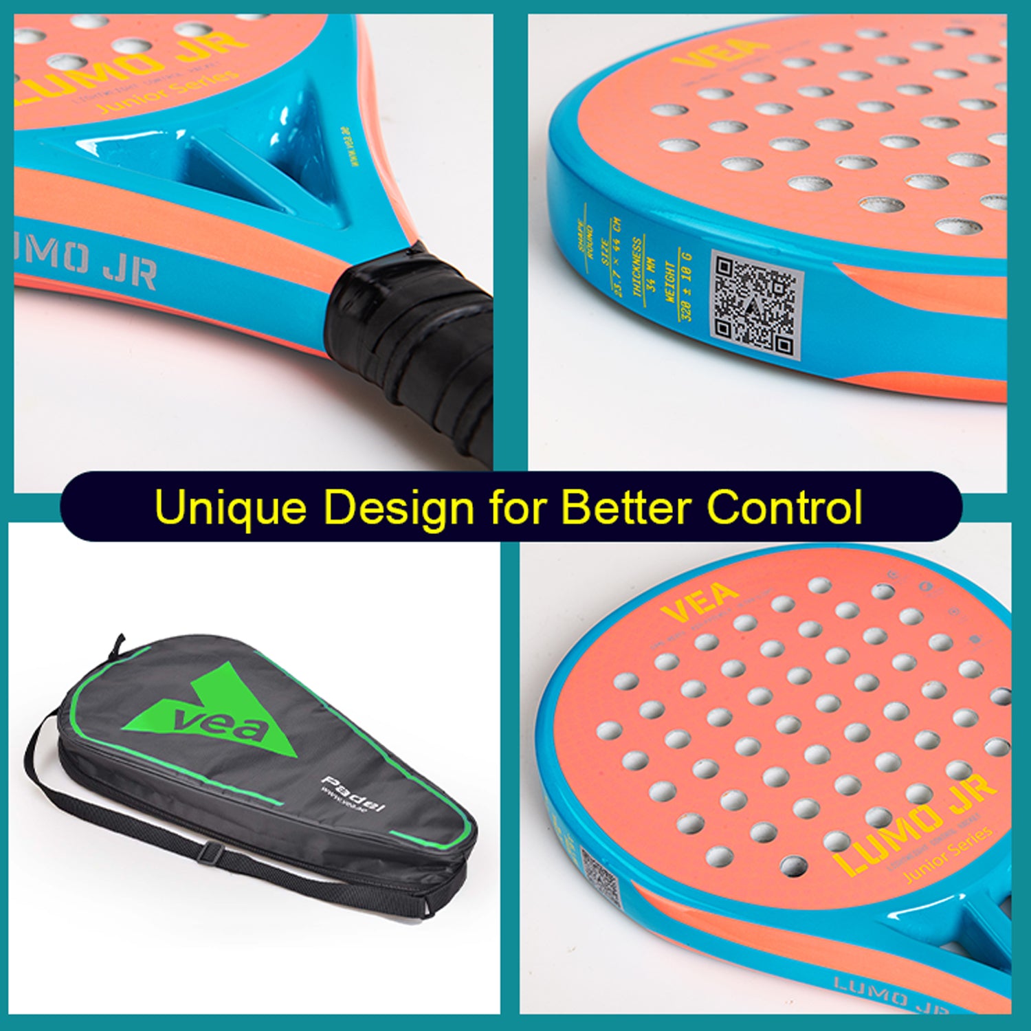 VEA Kids Padel Racket Lumo JR – Neon Orange Bundle