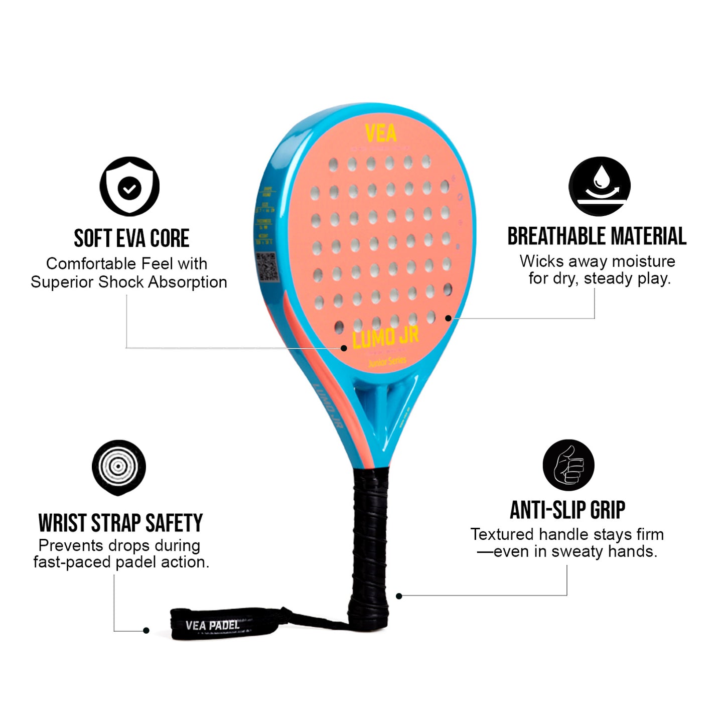 VEA Kids Padel Racket Lumo JR – Neon Orange Bundle
