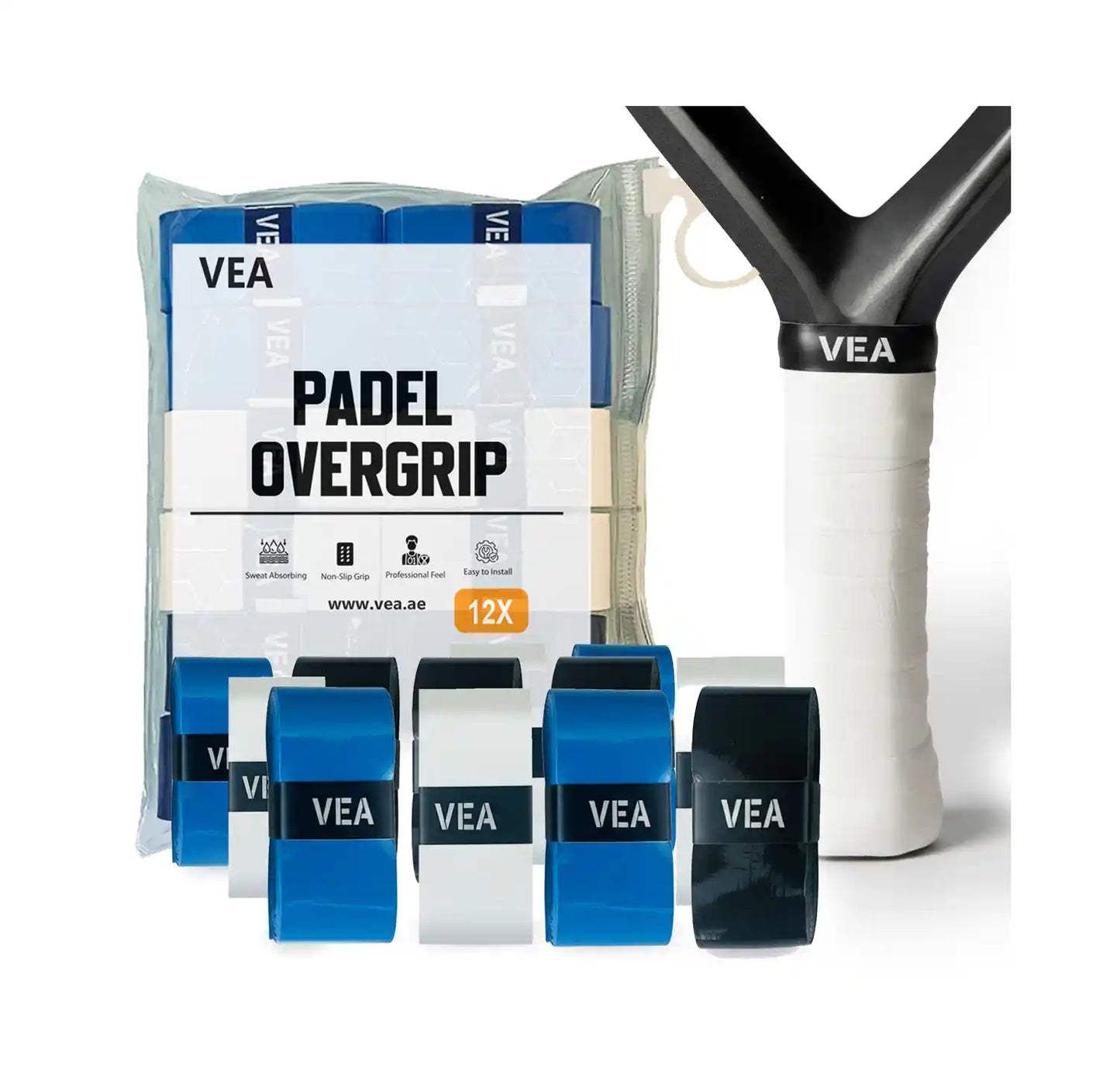 VEA Padel Overgrip Tape Pack of 12 | Anti-Slip Racket Grip