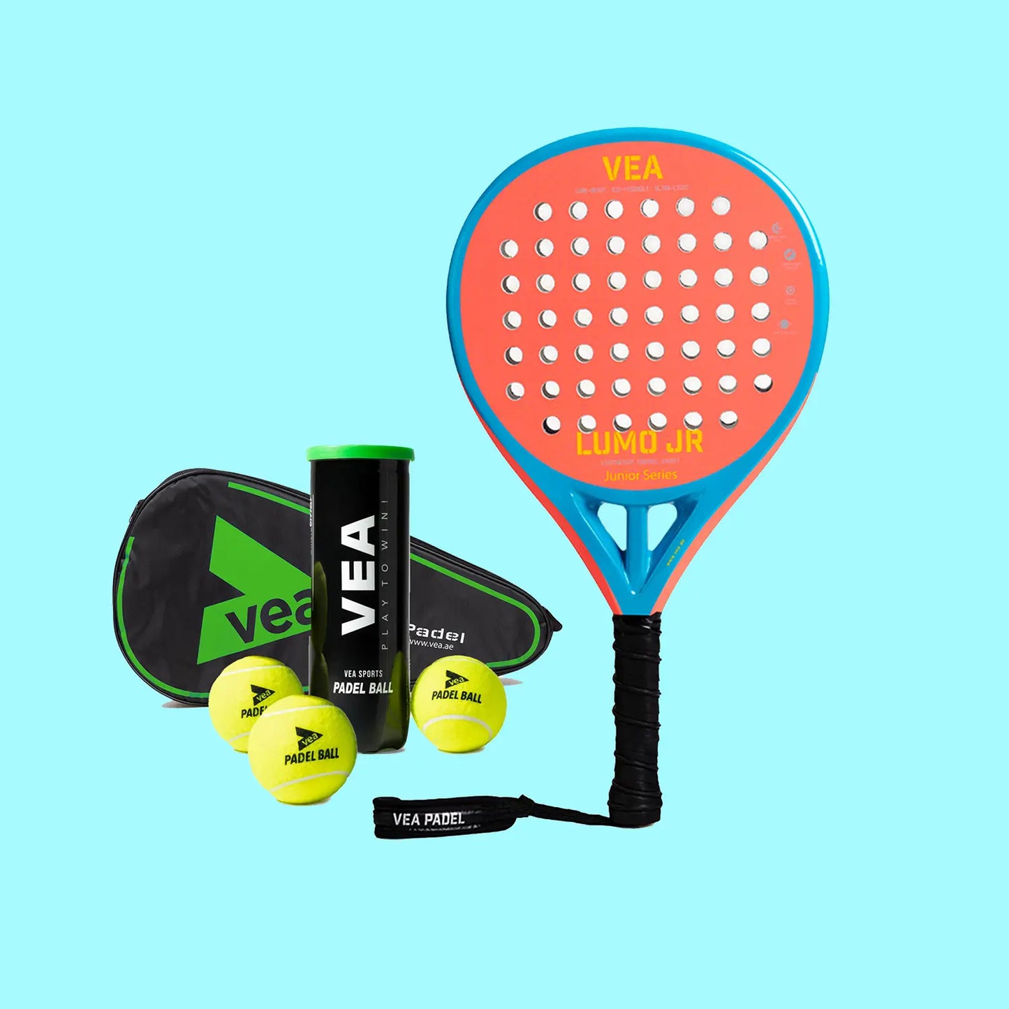 VEA Kids Padel Racket Lumo JR – Neon Orange Bundle